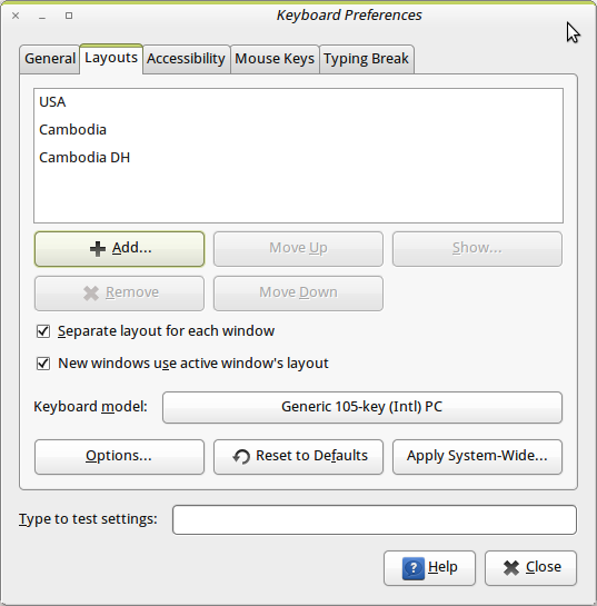 បន្ថែម​គ្រោង​ក្ដារ​ចុចថ្មី​លើ Ubuntu