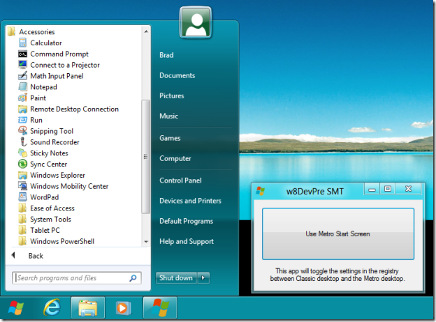 បិទ / បើក រូបរាង Metro នៅ​ក្នុង​អេក្រង់​ចាប់​ផ្ដើមរបស់ Windows 8